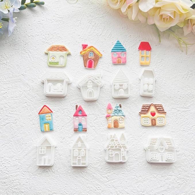 Cozy Cottage Polymer Clay Cutters Set - 8pcs Cute House Shapes for DIY Earring Jewelry, Soft Clay Crafts, Scrapbooking & Miniature Home Decor