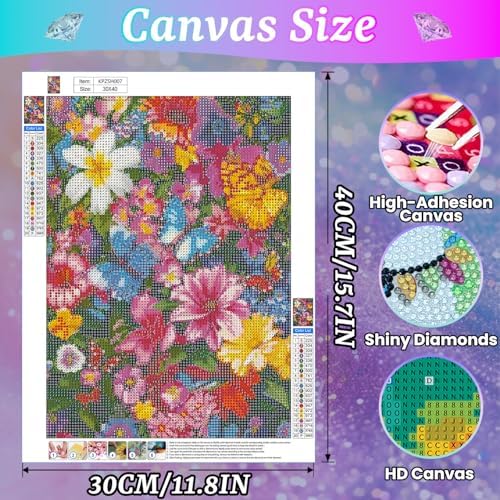 Diamond Art Kits for Adults Flower, Butterfly Diamond Painting 12x16inch
