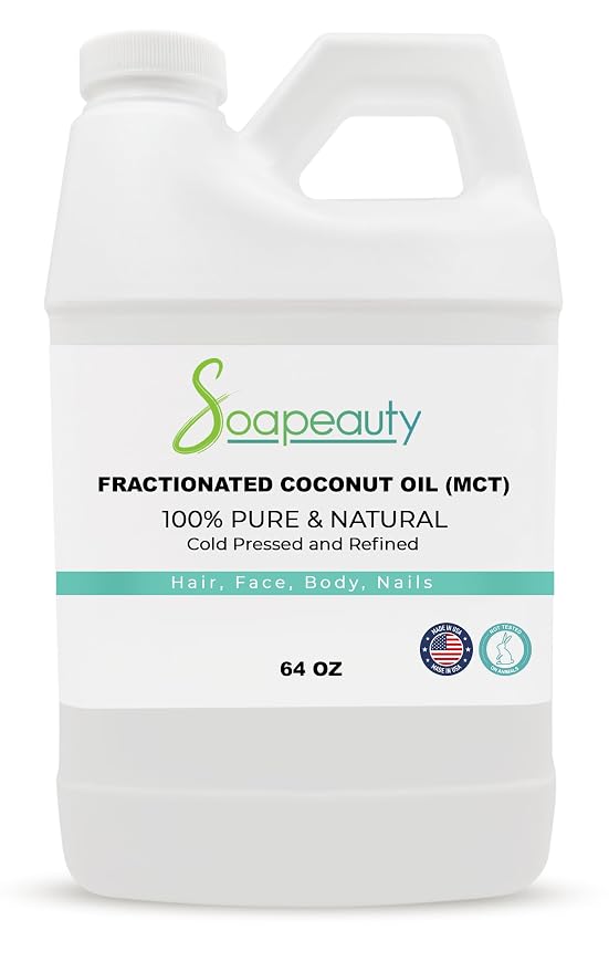 Soapeauty FRACTIONATED COCONUT OIL Cold Pressed Refined | 100% Natural Available in Bulk | Carrier for Essential Oils, Face, Skin, Hair Moisturizer, Soap Making | 64 fl oz | Fractionated Coconut Oil 100% Natural Carrier Oil for Skin Hair 32 fl oz