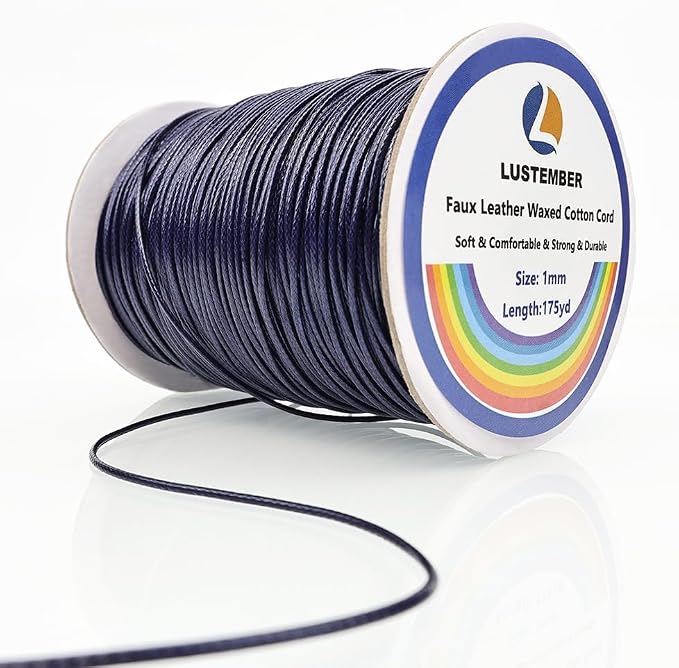 LUSTEMBER 1mm Faux Leather Waxed Cotton Cord, 175 Yards – Durable Necklace String, Soft and Textured Cord for Necklaces, Bracelets, and Jewelry Making
