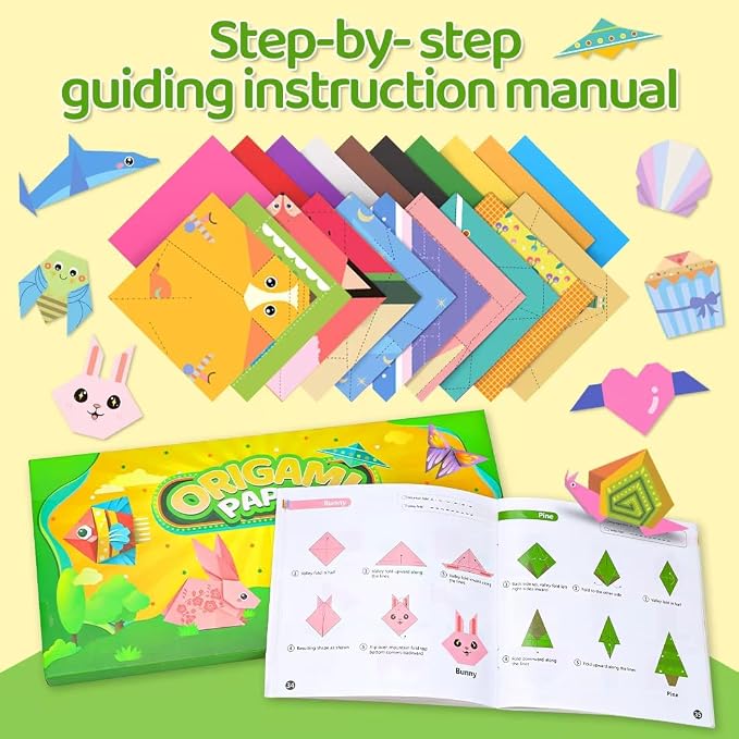 IOOLEEM Origami Paper Kit, 200 Sheets with 80 Patterns, Double Sided Colored Blank Folding Paper Set with Step-by-Step Instructions, Art & Craft Supplies