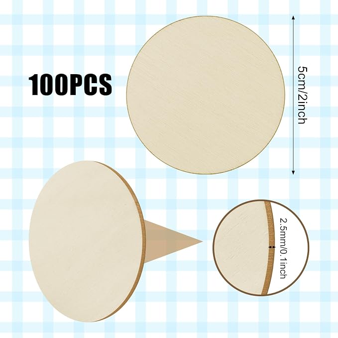 100 Pieces 2 Inch Unfinished Wood Circles