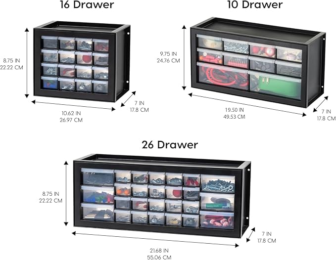 IRIS USA Plastic Storage Drawer Organizer, 10 Drawer Cabinet, 2 Pack, Black | Made in USA organizer stores hardware, beads, screws, classroom supplies, crafts, building bricks, and hobby items.