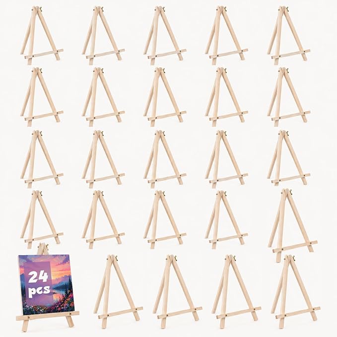 24 Pack 9 Inch Wood Tripod Easel Stand for Painting Canvases