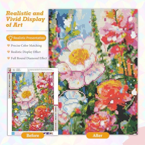 Flowers Diamond Art Kits for Adults Beginners 12x16 in, DIY Craft Gift