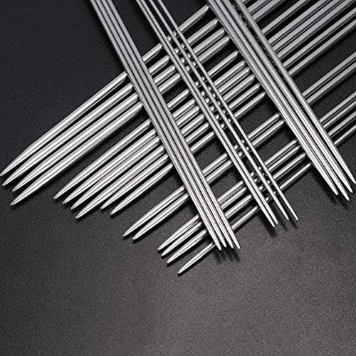 Knitting Needle Set, BCMRUN 22PCS 2mm(B)-8mm(L) Straight Single Pointed Stainless Steel Sweater Needles Set(11Pair-11 Size,9.8 inch) with Locking Stitch Makers Large-Eye Needles Measure Tape (25CM)