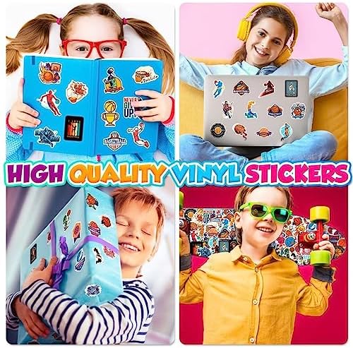 Basketball Stickers for Kids Teens Adults, 100PCS Vinyl Waterproof Basketball Sports Stickers for Water Bottle Laptop Skateboard