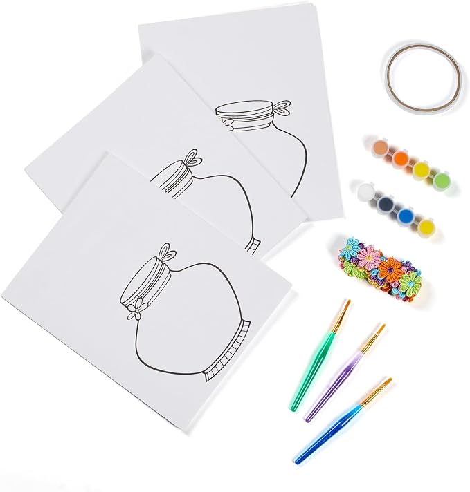 DIY Vase Pre Drawn Canvas Painting Kit, 3-Pack 8x10 Inch Canvas Panels, 40 Tassel Flowers, 8 Acrylic Paints, 3 Brushes & Double-Sided Tape, Creative Art Kit for DIY Projects & Crafting Fun