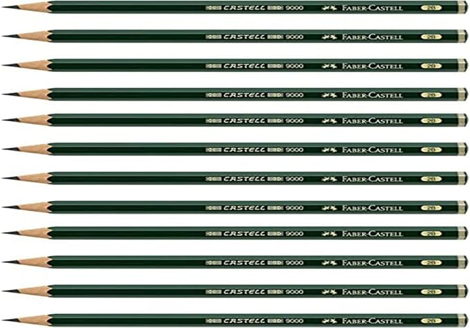 Faber-Castell Pencils, Castell 9000 Graphite art 2B pencils for drawing, sketching - 12 Artist pencils