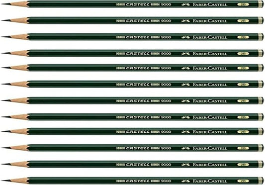 Faber-Castell Pencils, Castell 9000 Graphite art 2B pencils for drawing, sketching - 12 Artist pencils
