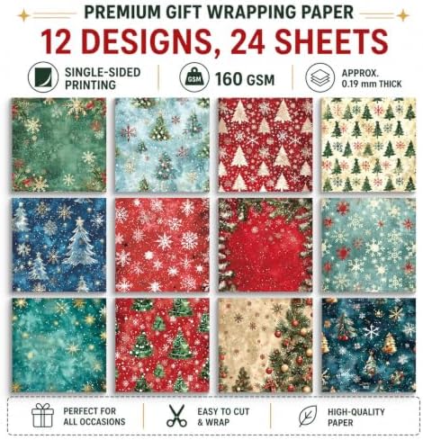 6inch Christmas Scrapbooking Paper Pad, 24 Sheets Snowflakes Aesthetic Patterned Decorative for DIY Art Crafts Collage XmasTrees Journals Decoupage Folded Supplies Gift Cards Photo Album
