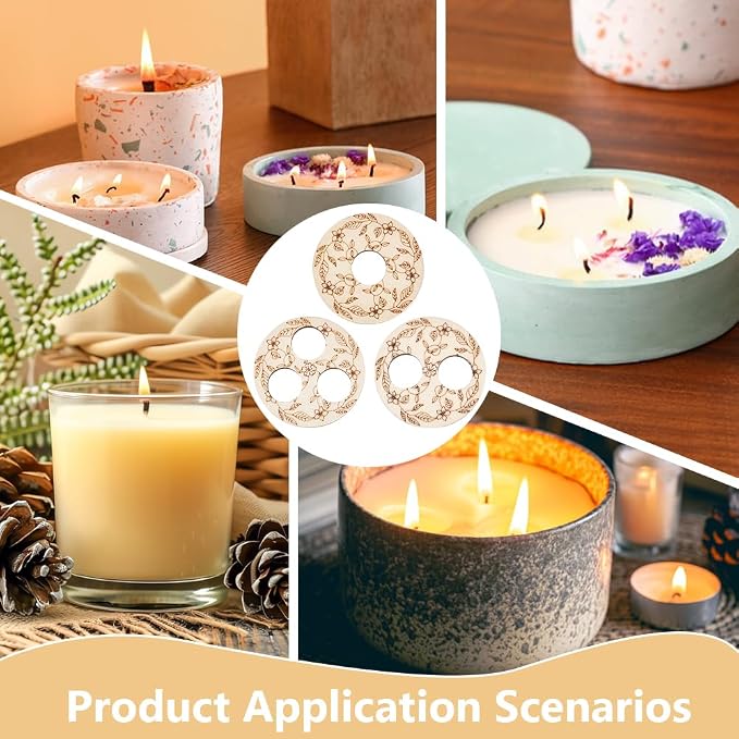 BENECREAT 6 Pcs 3 Styles Wooden Wick Centering Tool, 2.95 Inch Engraved Patterned Wick Holder, 1-Hole 2-Hole 3-Hole Candle Wick Stabilizer for Candle Making DIY
