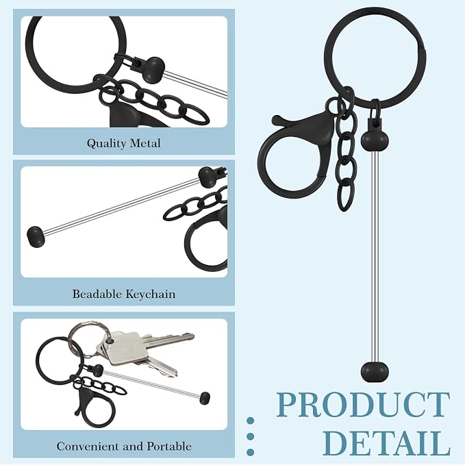 Huwena 6 Pcs Beadable Keychain Bars Metal Blanks DIY Crafts Jewelry Gift