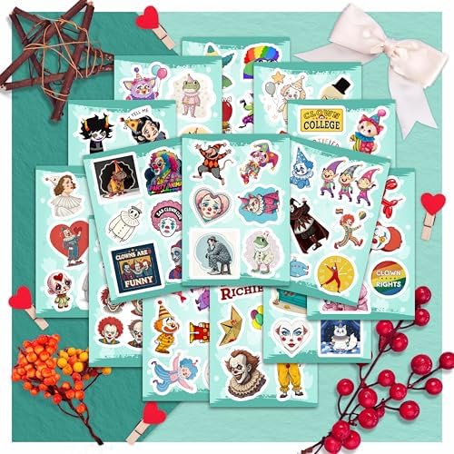 100Pcs Clown Stickers for Water Bottle and Laptop - Clown Party Favors, Supplies & Decorations, Waterproof Vinyl Decals, Scary Circus and Fun Stickers, Gifts for Women & Men