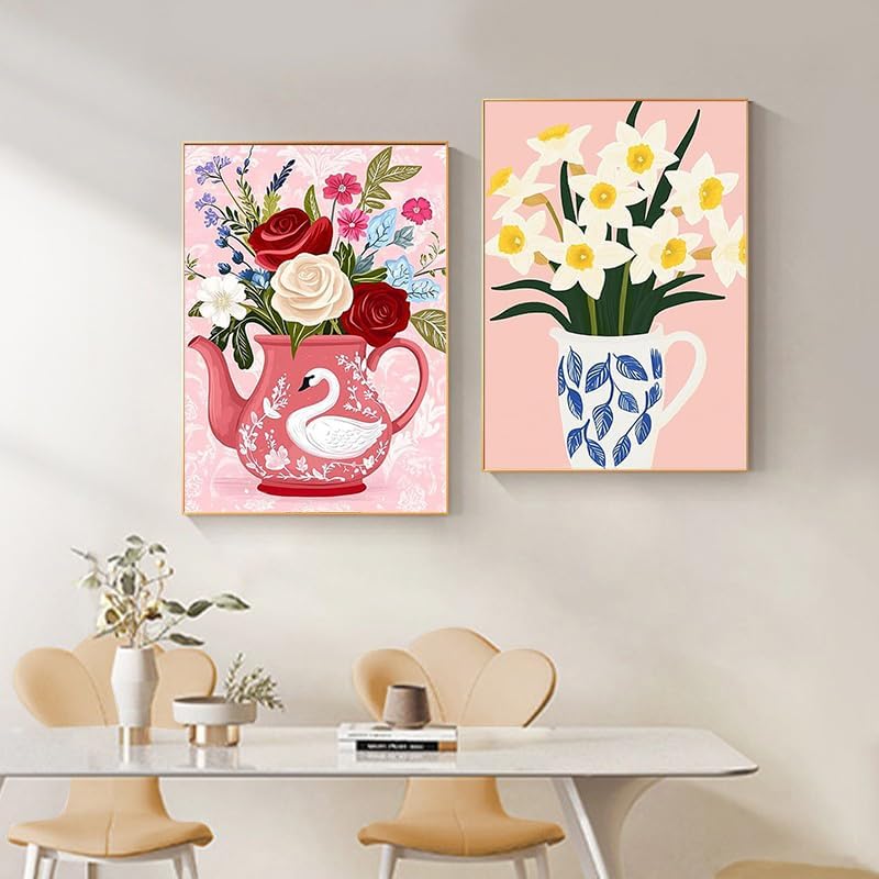 4 PC Flower Vase Diamond Art Kits for Adults, Diamond Painting Kit Adults for Beginners, Round 5D DIY Dimond art,Full Drill Painting Kit Art and Crafts for Adults Home Wall Decor【11.8x15.7inch】