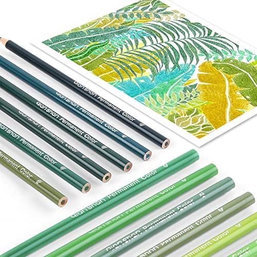 12 Green Colored Pencils Oil Based, Pre-sharpened Wooden Color Pencils Set