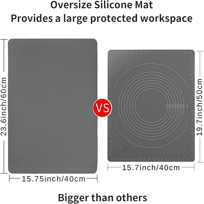 Extra Large Silicone Table Mat, Genuine Food-Grade Silicone Mat for Crafts Kids Dinner Placemat Desk Countertop Waterproof Protector Heat Insulation Kitchen Pastry Rolling Dough Pad (Dark Gray)