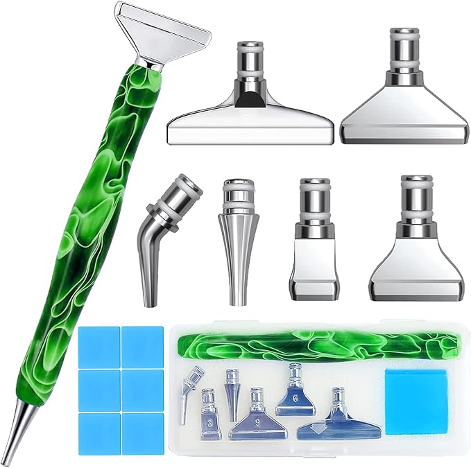 Heyseri 14pcs Diamond Art Accessories and Tools Ergonomic Diamond Art Pens Exquisite Metal Diamond Painting Pen Tips and 6 Glue Clay,Comfort Grip