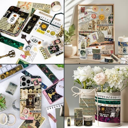 29 Rolls Washi Tape Set - Tarot Theme Decorative Masking Tape Colored Patterns, Vintage Adhesive Artists Tapes for Journaling Supplies, Diy Crafts, Scrapbooking, Junk Journal Supplies, School Supplies