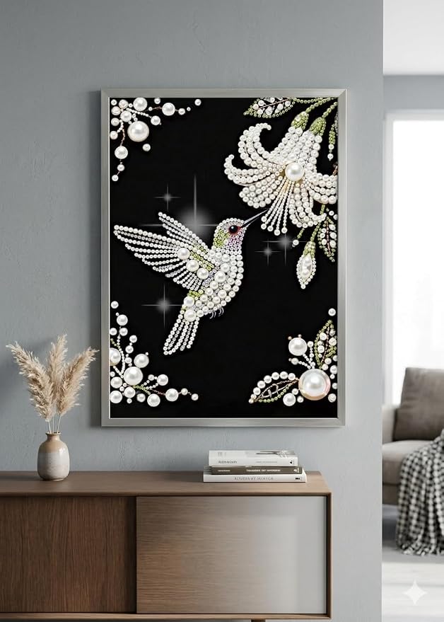 Morudeor Hummingbird Diamond Art Pearl Painting Kits for Adults,Special Shape Diamond Art Kits for Birds Flowers, DIY 3D Plastic Pearl Painting Kit for Home Decoration 12 × 16 inch