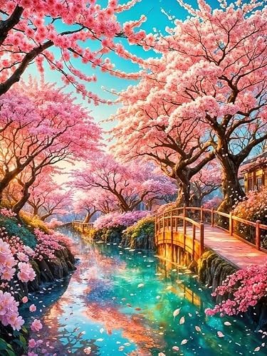Benjenes Sakura Diamond Art Kits for Adults, Diamond Painting Kits