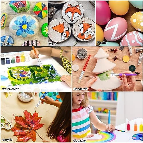 20 Pcs Kids Paint Brushes - Round & Flat, Easy Hold & Clean, Bristle Craft for Acrylic, Oil & Watercolor Paint