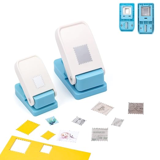 BAOFALI 2Pcs/Set Stamp Punch, 0.6 x 0.5 inch, 1 x 0.8 Inch, Rectangular Stamps Punch, Lever Craft Hole Cutter Puncher, Paper Punches for Journaling Crafting DIY Scrapbooking Crafts