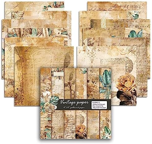 YASMEN Vintage Scrapbook Paper Pad, 12x12 Single-Sided Cardstock Paper Pads for Card Making, Journals, Planner, DIY Envelopes, Greeting Cards,Gift Card, Decorative Art Craft -24 Sheets
