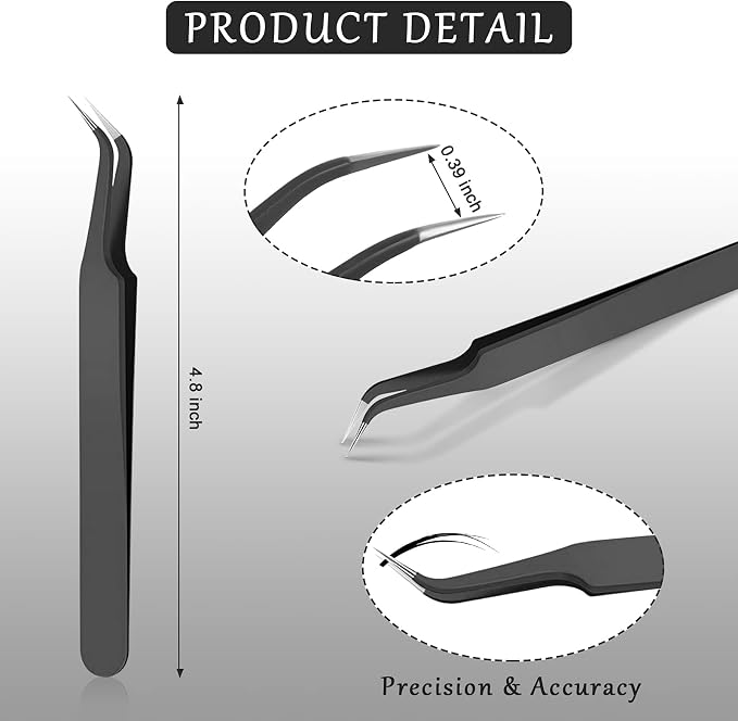 Honoson 9 Pcs Curved Pointed Craft Tweezers Precision Tweezer,Black