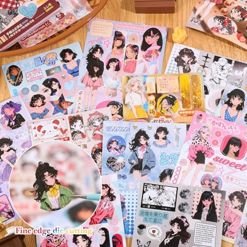 Girl's Japanese Retro Sticker Book, Anime Girl Theme - 650+ Cute Old Showa Style Comics Stickers, for DIY Scrapbooking Journaling Handbook Decoration