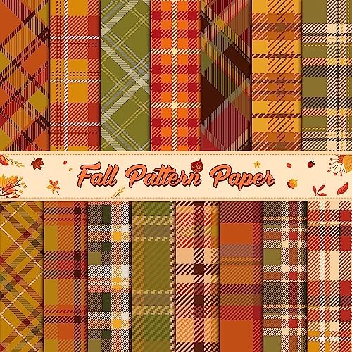 Haooryx Fall Decorative Paper, 60 Sheets Autumn Buffalo Plaid Origami Paper