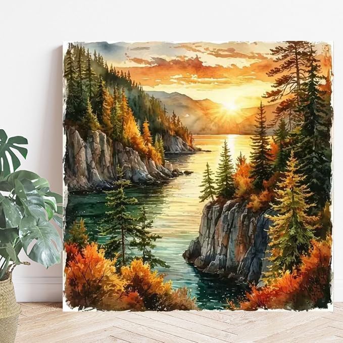 KYOQFVN Landscape Diamond Painting Kits for Adults, Forest Diamond Art Kits for Adults, 5D Autumn Scenery Diamond Painting Full Drill Diamonds Dot for Wall Decor 14x14 inch