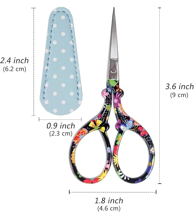 3.6 inch Sharp Embroidery Scissors for Sewing with Premium Leather Sheath | Classic-Hisuper Cross Stitch Scissors Vintage Decorative Shears Needlework Crochet Accessories Craft DIY Tool-Black Floral