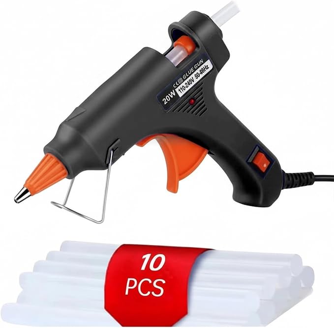 Mini Hot Glue Gun Kit with 10 Sticks 20W Fast Heating Craft Tool - | Quick Melt Set for DIY Art, Home Repair & School Projects. Lightweight, Easy Use. (Black)