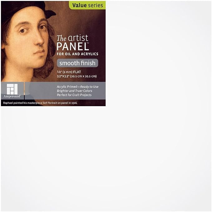 Ampersand Artist Panel Primed Smooth Surface for Painting and Mixed-Media, 1/8 Inch Depth, 12X12 Inch (APS1212)