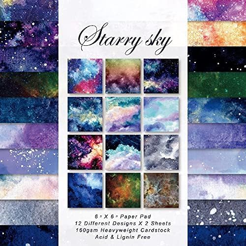 Scrapbook Paper Pad 6x6 Sky Night Celestial, Single-Sided Decoupage Sheets, Colorful Cardstock for DIY Scrapbooking, Decorative Backgrounds, Cardmaking, Junk Journal Crafts - 24 Pcs
