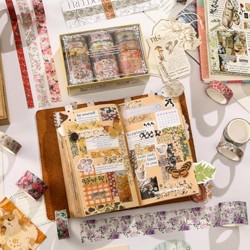 Floral Washi Tape Set - 15 Rolls Flowers Arts Adhesive Tapes Garden Blooms Decorative Masking Tape Sets for Craft, Kids, Scrapbook, DIY, Gift Wrloapping (3-Autumn Petals)
