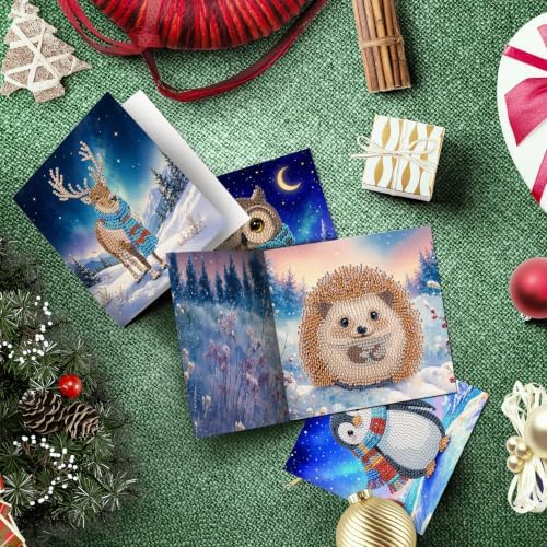 POETRYDRAW DIY Diamond Art Painting Greeting Card Kit, Creative Craft Set for Card Making，Snow Animals