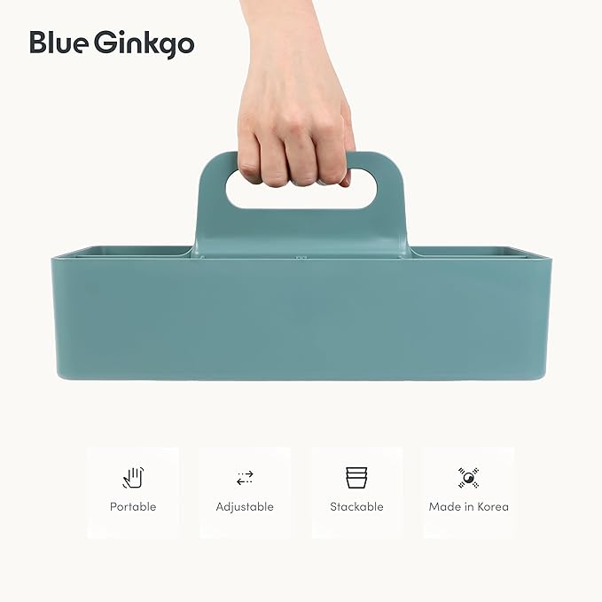 BLUE GINKGO Stackable Organizer Caddy, Long, Green, Made in Korea