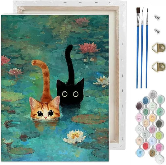 TCDZMYGS Pond Cat Paint by Numbers Kit for Adults Beginner,10x12 in | Paint by Number for Beginner,Adult Paint by Number,HD Color Canvas,DIY Tool Kits,Stress Relief Craft,Great Gift,With Frame