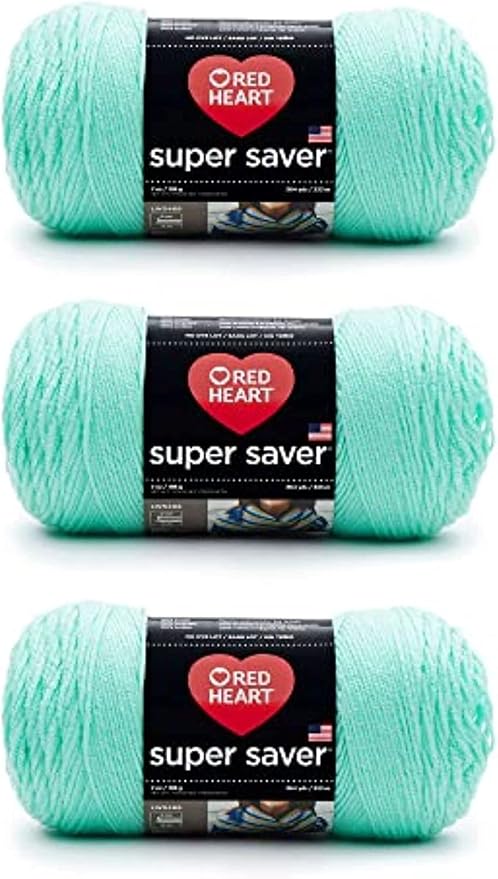 Red Heart Super Saver Yarn for Crocheting & Knitting, Minty, 3-Pack