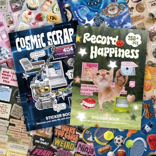 2in1 Cute Sticker Book 60 Sheets 1500 Plus Count Y2K Vintage Grunge