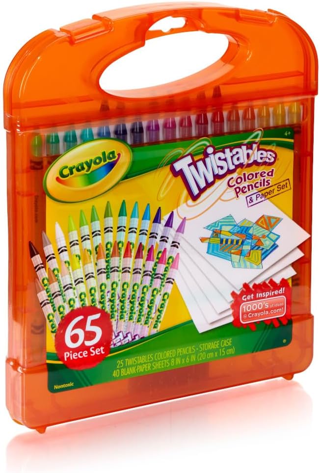 Crayola Twistables Colored Pencils Set 65 pieces (25 pencils + 40 paper sheets), Kids Drawing Kit, Portable Art Case, Kids Colored Pencils, Coloring Supplies, Gifts. | Portable Art Case, Kids Colored Pencils, Coloring Supplies, Gifts