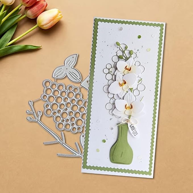 Lapoo Flowers Cutting Die for Scrapbooking - Durable Metal Cutting Die for DIY Scrapbook Photo Album Decorative Paper Card, Metal Card Making Supplies (Flowers in The Vase 4.3 x 4.3 in)