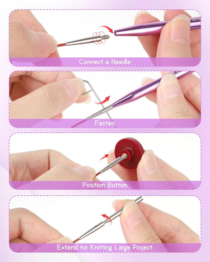 Aeelike 13 Pair Interchangeable Circular Knitting Needles 3-10 mm, Purple | Aluminum Interchangeable Knitting Needles with 4 Cables, Smooth Complete Needles Set for Socks Blankets Sweaters, Ideal Gift