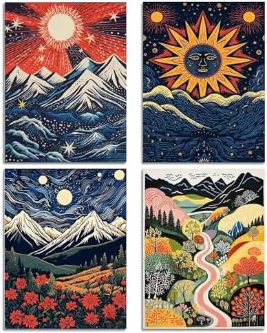 DOTSOPS 4 Pack Landscape Abstract Round Diamond Painting Kits for Adults