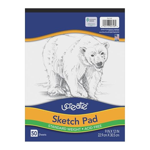 UCreate Sketch Pad, Standard Weight, 9" x 12", 50 Sheets | Supports classroom learning, crafts and creative activities