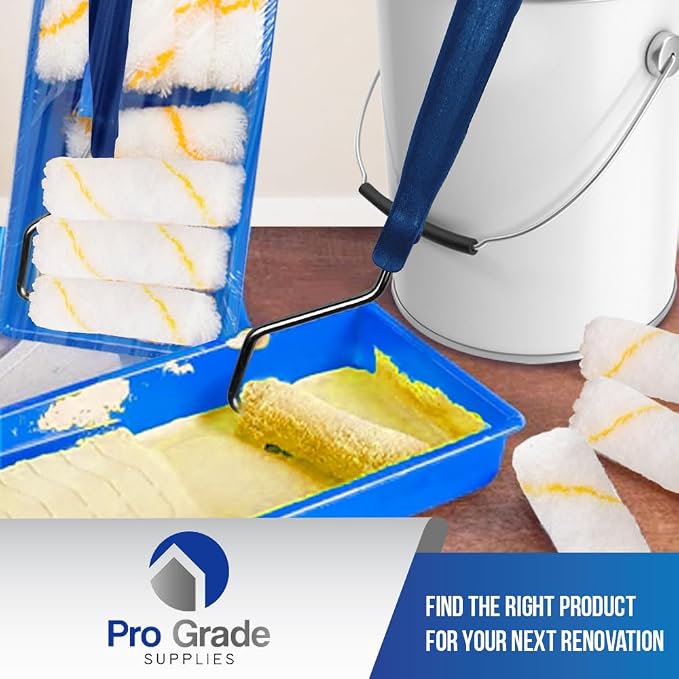 Pro Grade Mini Paint Roller Kit, 4" 1/2" Nap Roller Covers, Trim, 10 Piece