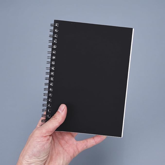 EOOUT 2 Pack Blank Spiral Notebooks B6 Sketchbooks, 140 Pages / 70 Sheets, Unlined Journals 5 x 7in 100GSM for Drawing, Art, Students, Office (Black)