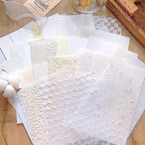 30 sheets A5 Unique Textured Scrapbook Paper&Mesh Fabric set - Handmade Craft Mulberry Special Paper Mix for Wedding Bridal Scrapbooking Junk Journaling Supplies Card Materials Collage, 5.8x8.2 Inches